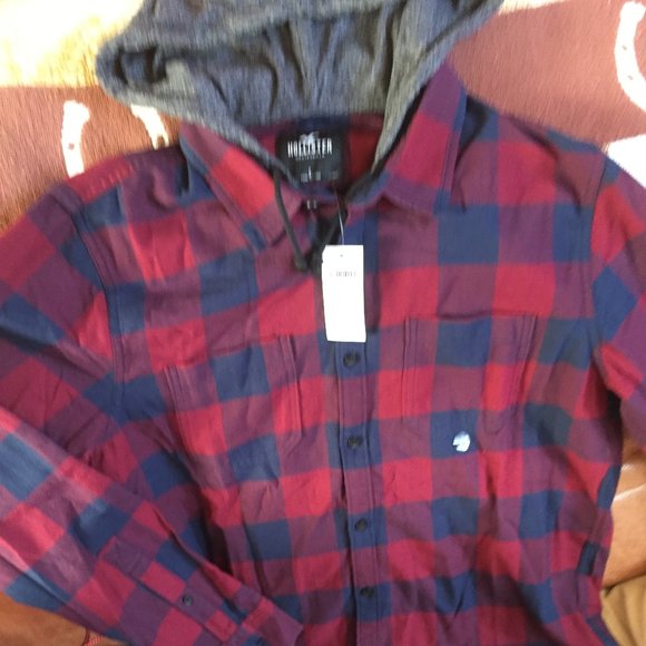 hollister hooded flannel shirt